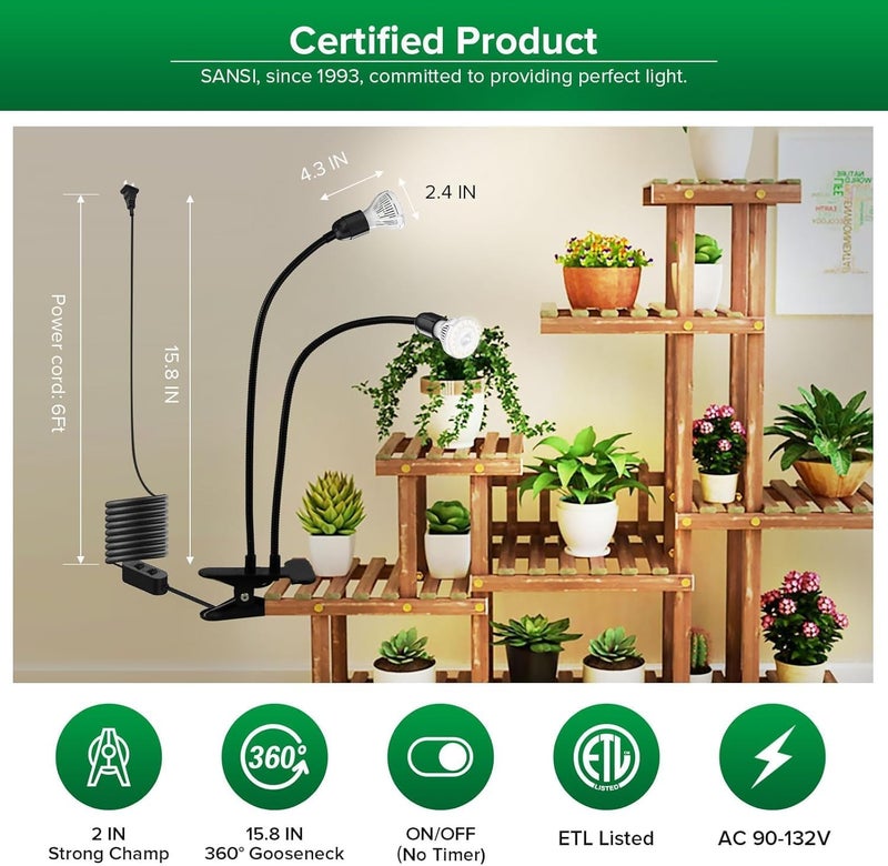 Sansi أضواء نمو LED للنباتات الداخلية، استبدال المصباح مجانًا مدى الحياة، 300 واط طيف كامل ضوء نمو النباتات مع عدسة بصرية لقوة نمو عالية PPFD، بدون مؤقت - Image 5